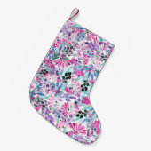 紫の花とベリー、ブルーのシームレスな模様 スモールクリスマスストッキング (正面 (吊り時))