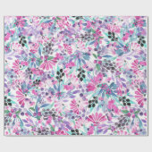 紫の花とベリー、ブルーのシームレスな模様 ラッピングペーパー (フラット)