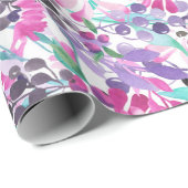 紫の花とベリー、ブルーのシームレスな模様 ラッピングペーパー (ロールコーナー)