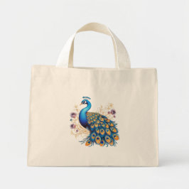 紫の花と孔雀 ミニトートバッグ