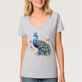 紫の花と孔雀 Tシャツ
