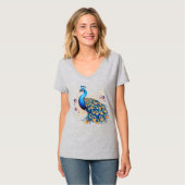 紫の花と孔雀 Tシャツ (正面フル)