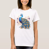 紫の花と孔雀 Tシャツ (正面)
