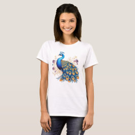 紫の花と孔雀 Tシャツ