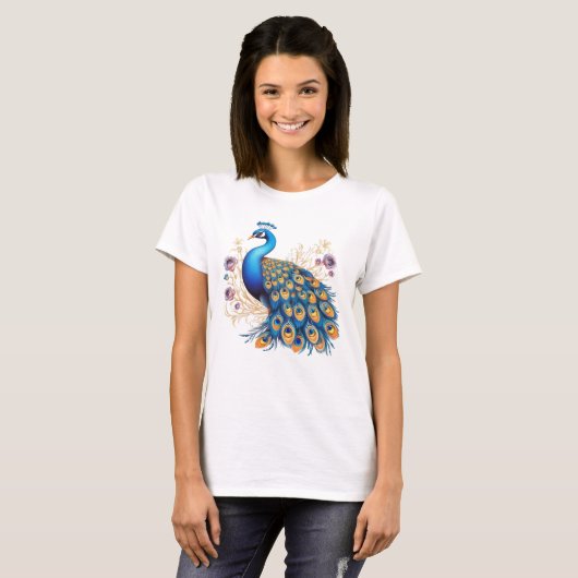 紫の花と孔雀 Tシャツ (正面フル)