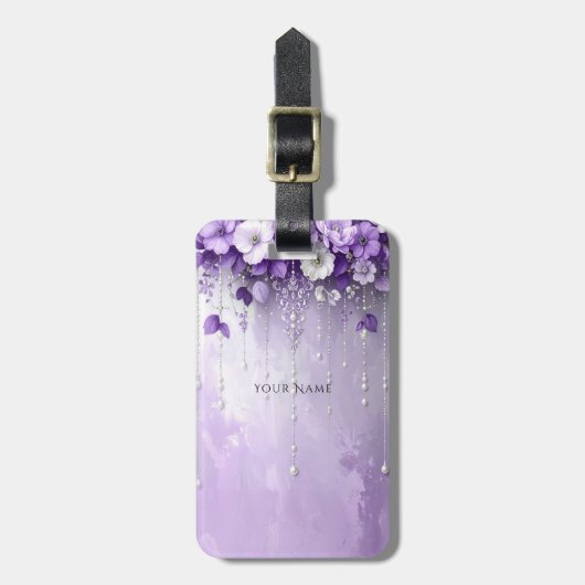 紫の花と揺れるパールの荷物タグ ラゲッジタグ (正面縦)