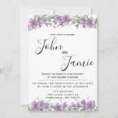 紫の花と緑の結婚式招待状  招待状 (正面)