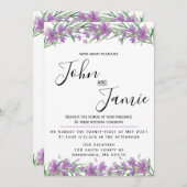 紫の花と緑の結婚式招待状  招待状 (正面/裏面)