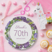 紫の花と緑の葉とツタの70歳の誕生日 ペーパープレート (パーティー)