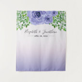 紫の花と緑の装飾 | ウェディングフォトプロップ タペストリー (正面)