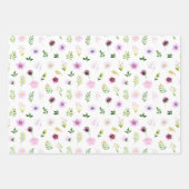 紫の花と葉の模様 ラッピングペーパーシート (正面)