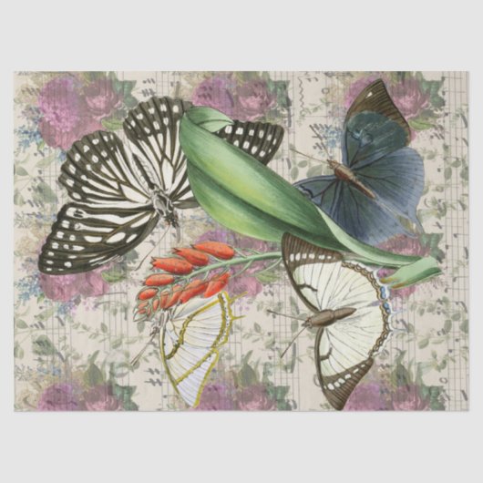 紫の花と蝶と音楽のデコページ 薄葉紙 (正面)