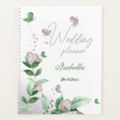 紫の花と蝶のグリーンウェディング プランナー手帳 (正面)