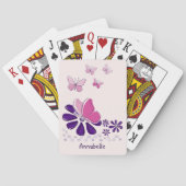 紫の花と蝶の落書き 名前を入れて トランプ (裏面)