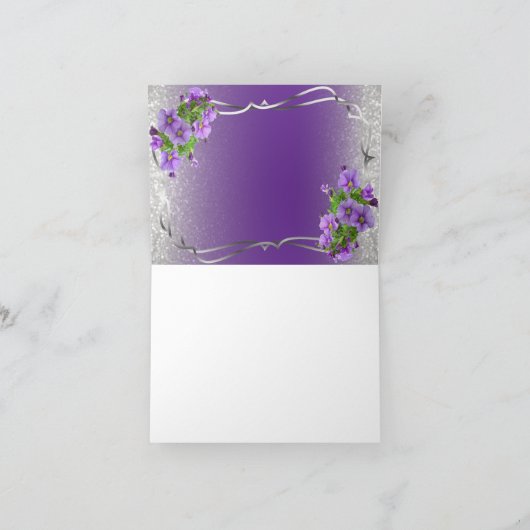 紫の花と銀のグリッター – ありがとう サンキューカード (内部)