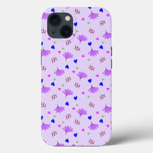 紫の花と青いハート Case-Mate iPhoneケース (裏面)