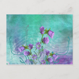 紫の花と音楽のノート ポストカード