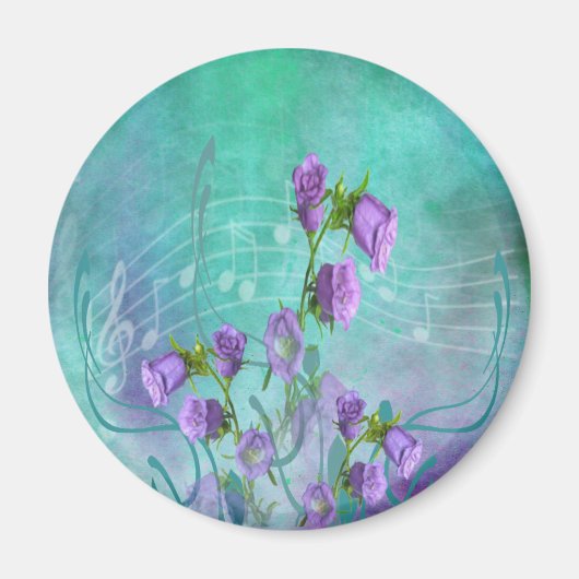 紫の花と音楽のノート マグネット (正面)