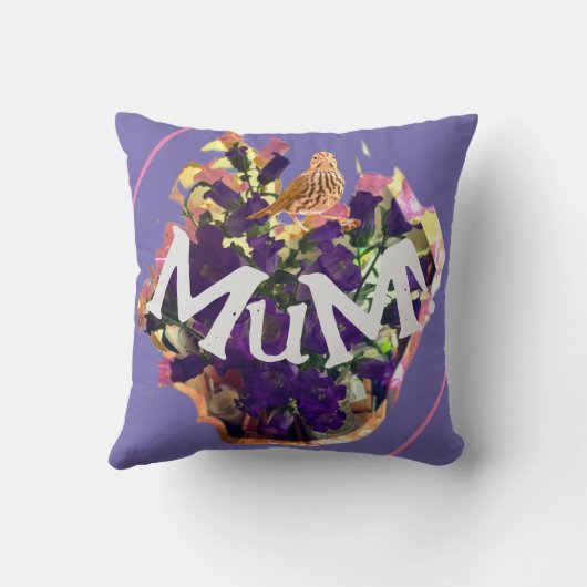 紫の花と鳥 クッション (裏面)