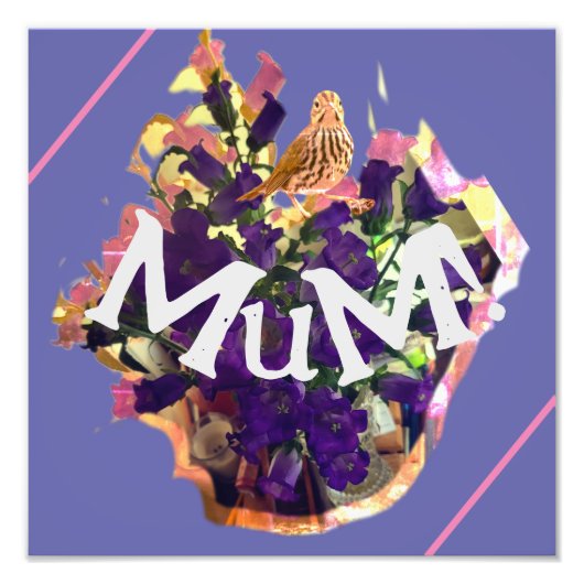 紫の花と鳥 フォトプリント            (正面)