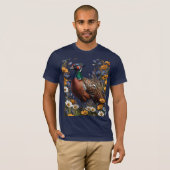 紫の花に囲まれたコジュケイ Tシャツ (正面フル)