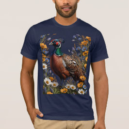 紫の花に囲まれたコジュケイ Tシャツ