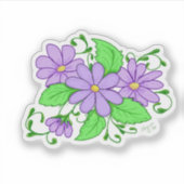 紫の花のアートステッカー シール (正面)