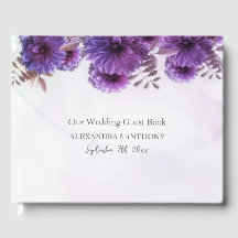紫の花のウェディングゲストブック