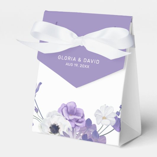 紫の花のエレガントな結婚式  フェイバーボックス (正面サイド)