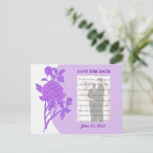 紫の花のカスタム日付はがきを保存 案内ポストカード (スタンド正面)