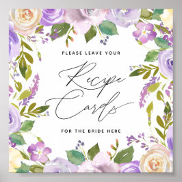 紫の花のカリグラフィー スクリプト レシピ カード サイン