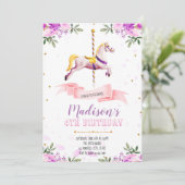 紫の花のカルーセルパーティー招待状 招待状 (スタンド正面)