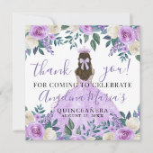 紫の花のキンセアニエラの感謝カード 招待状 (正面)