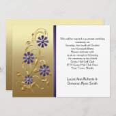 紫の花のゴールド 受付のみ 招待状 (正面/裏面)