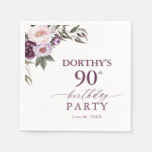 紫の花のスクリプト 90歳の誕生日 スタンダードカクテルナプキン (正面)