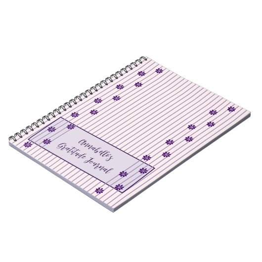 紫の花のストライプ紫色の花の行と名前 ノートブック (左側)