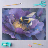 紫の花のデコパージュのマルハナバチ 薄葉紙 (クラフト)
