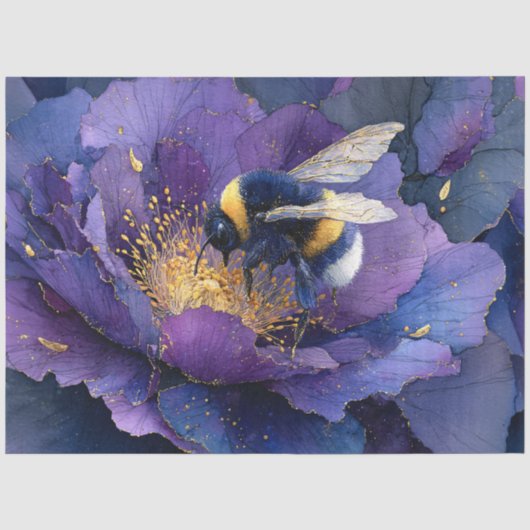 紫の花のデコパージュのマルハナバチ 薄葉紙 (正面)
