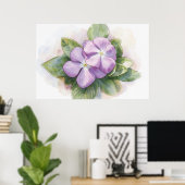 紫の花のフラワーの水彩画アートプリント ポスター (ホームオフィス)