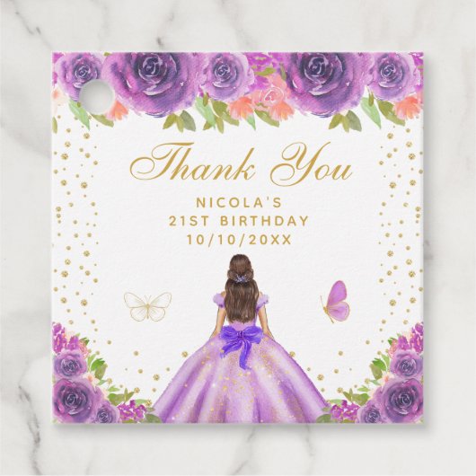 紫の花のプリンセスの誕生日パーティー フェイバータグ (正面)
