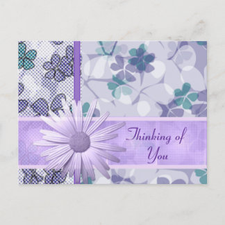 紫の花のプリント考えのカード ポストカード