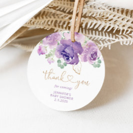紫の花のベイビーシャワーお礼 フェイバータグ
