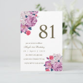 紫の花のボタニカルなシンプルなエレガンス 81歳の誕生日 招待状 (スタンド正面)