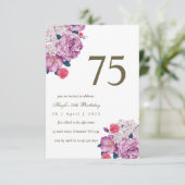 紫の花のボタニカル シンプルでおしゃれな75歳の誕生日 招待状 (スタンド正面)