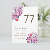 紫の花のボタニカル シンプルでおしゃれな77歳の誕生日 招待状 (スタンド正面)