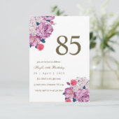 紫の花のボタニカル シンプルでおしゃれな85歳の誕生日 招待状 (スタンド正面)