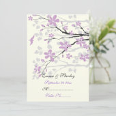 紫の花のマグノリア ウェディング プレイスクカード 招待状 (スタンド正面)