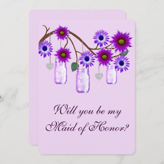 紫の花のメイソンジャー メイドオブオナーカード 招待状 (正面/裏面)