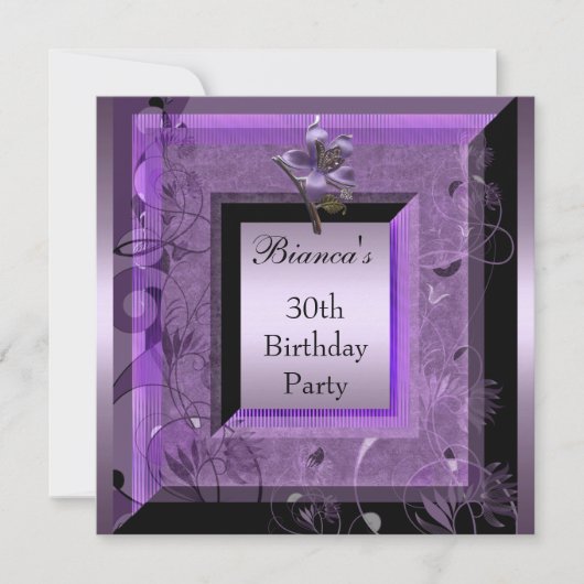 紫の花のモチーフが可愛い30歳の誕生日パーティーの招待状 招待状 (正面)