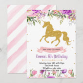 紫の花のユニコーンパーティテーマの招待状 招待状 (正面/裏面)